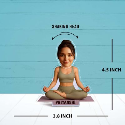 Personalized Yoga Caricature with Shaking Head for Car Cashboard & Tabletop, Custom Name Desk Decor Gift for Yoga Teacher & Women Yoga Lover Funny Gift for Girls Solar Powered